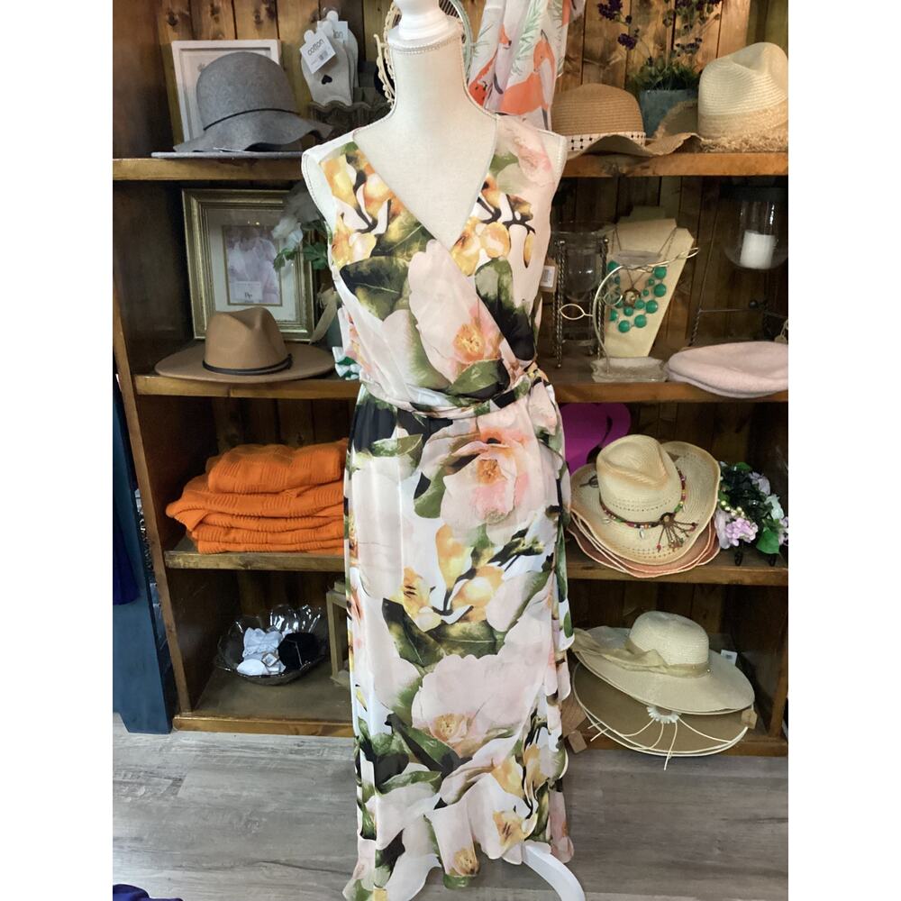 Sangria Peach Floral Maxi Dress Size 6